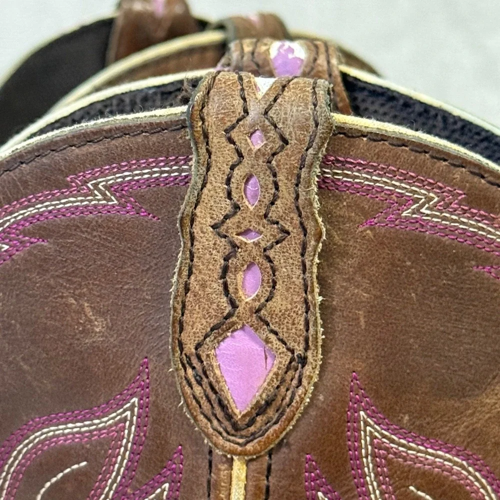 Justin Gypsy Womens Brown Leather Western Cowgirl Boots Pink Stitch L9903 Sz. 9B